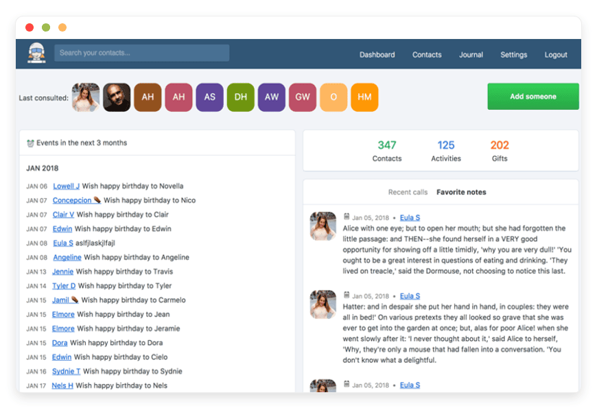 Monica keeps track of the people in your life — interactions, reminders, notes — on data you own. Self-hosted, managed at €9/month.